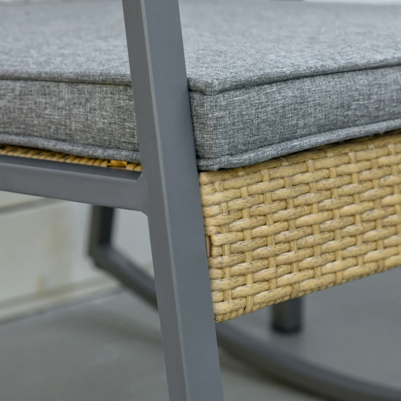 Outsunny Rattan-Schaukelstuhl Bistroset für 2 Personen 2 Stühle 1 Tisch mit Kissen Natur+Grau