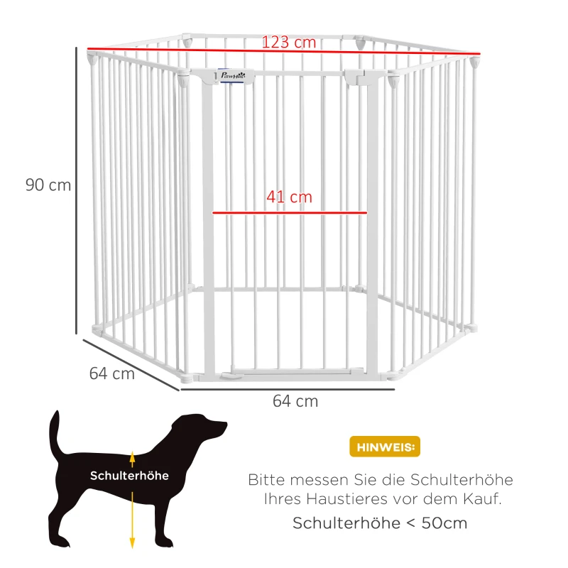 PawHut Puppy Playpen, modulair ontwerp, inklapbaar, stalen frame, voor binnengebruik, wit, 90 x 123 x 102cm