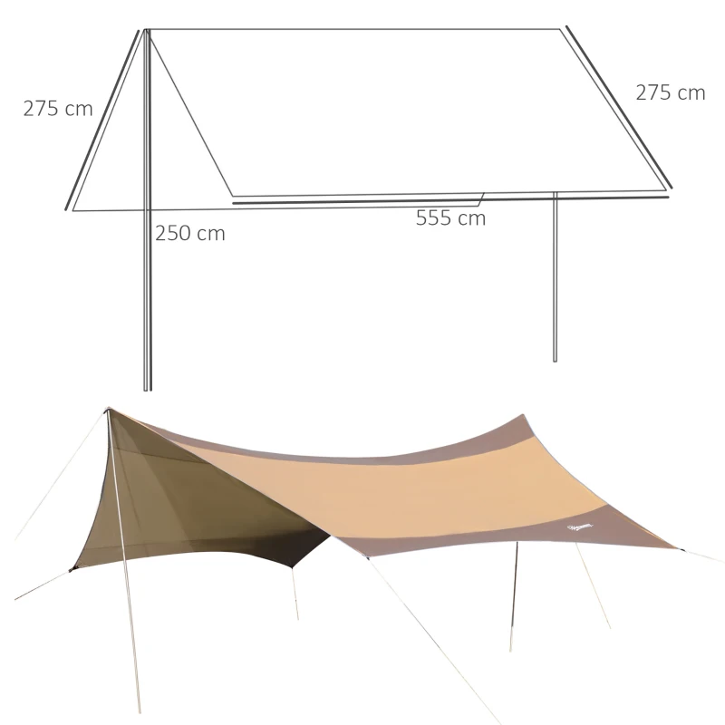 Outsunny Sonnensegel Tarp Sonnenschutz wasserdicht mit Aufstellstangen Camping Polyester Golden 555 x 550cm