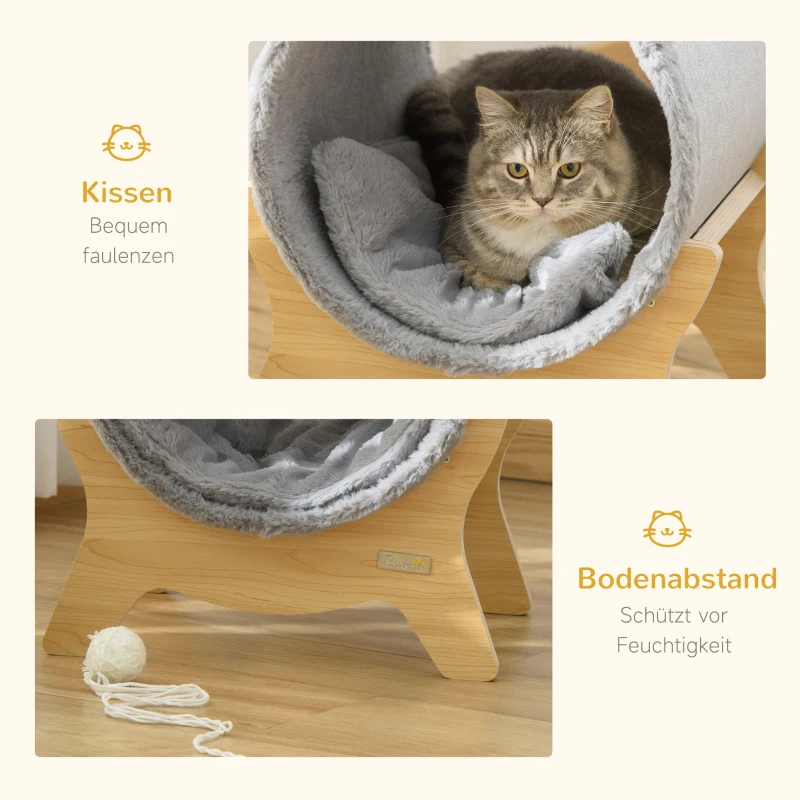 PawHut Katzenhöhle Katzenbett mit Regal Katzenhaus Katzenhütte mit Kratzunterlage Indoor Grau 41 x 40 x 47 cm