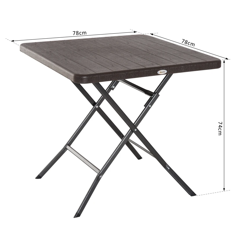 Outsunny Gartentisch Klapptisch Campingtisch Holz-Optik klappbar Kunststoff Braun 78x78x74cm