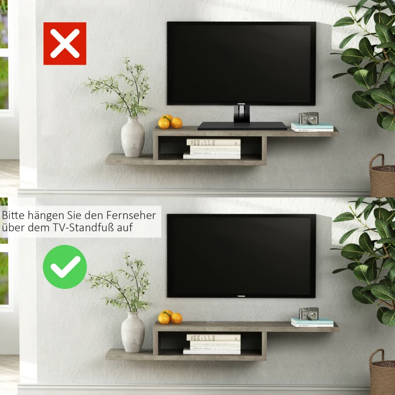 HOMCOM Tv-wandkast lowboard hangplank Tv-kast spaanplaat cementgrijs