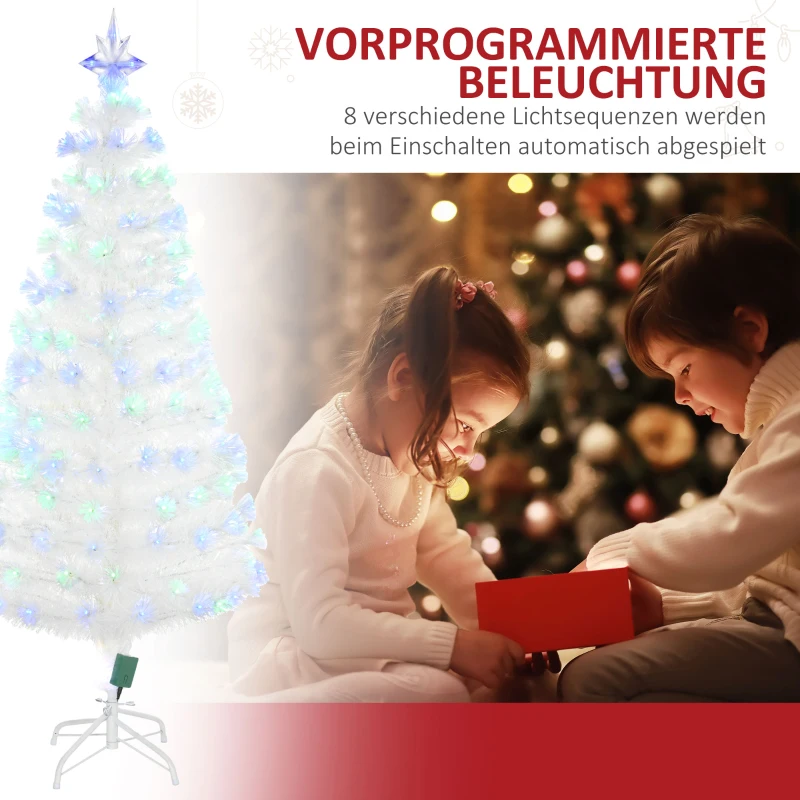 HOMCOM Weihnachtsbaum 1,2 m Christbaum Kunsttanne 130 Zweige mit RGB Led-Leuchten Metallfuß PVC Weiß Ø45 x 120H cm