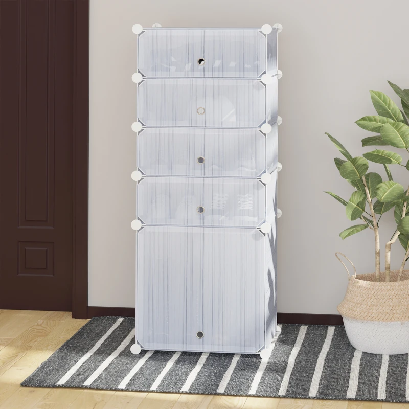 HOMCOM Regal mit Aufbewahrungsboxen, verstellbarer Schrank, Schuhregal, Kunststoff, Metall, Weiß+Grauer Streifen, 49 x 37 x 108 cm