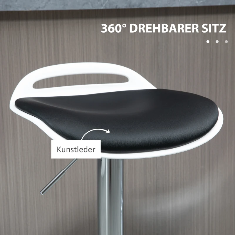 HOMCOM Barhocker, 2er-Set, höhenverstellbar, drehbar, mit Fußstütze, Stahl+Kunstleder, schwarz, 39 x 41 x 68-88 cm