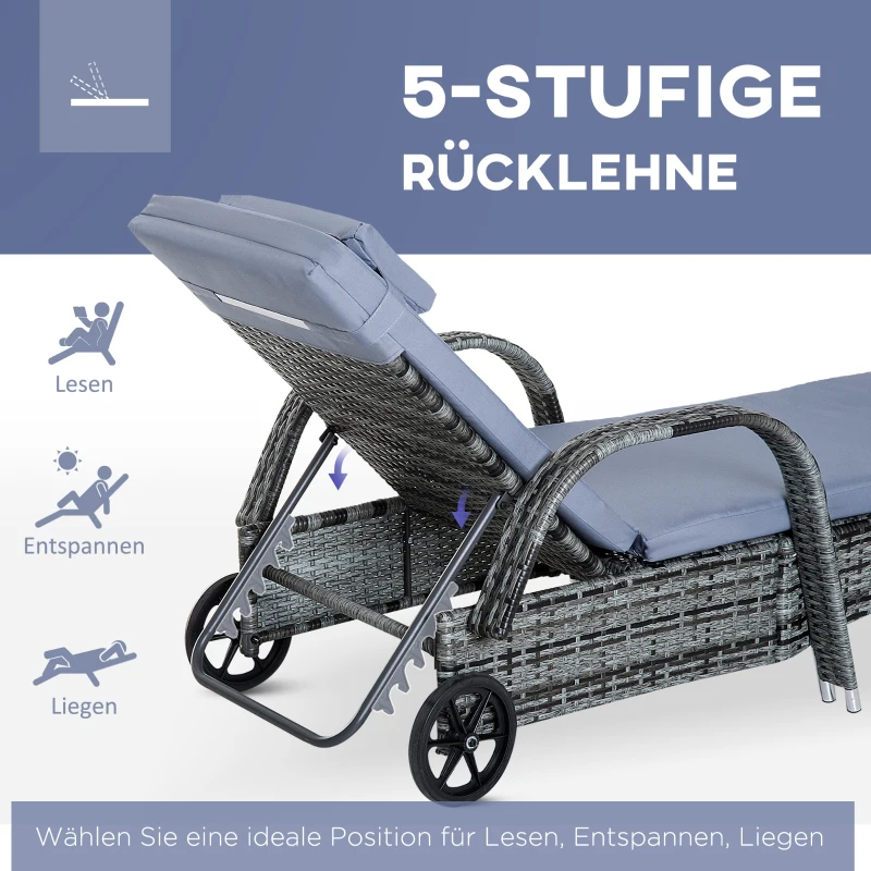 Outsunny Poly-rotan ligstoelset met tafel ligbank voor buiten tuinmeubelen met kussens