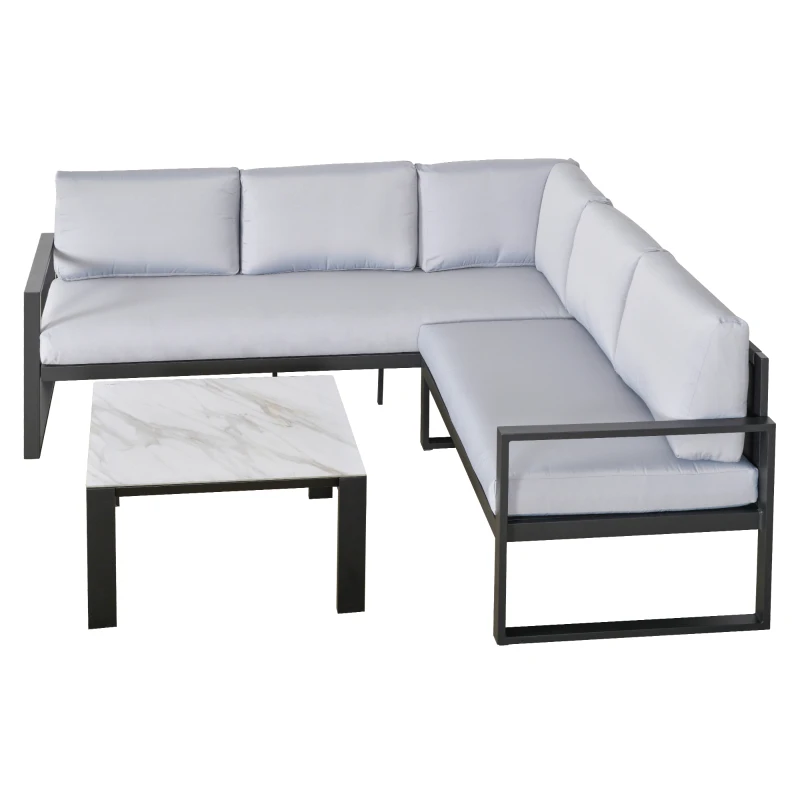Outsunny Gartengarnitur für 4 Personen Gartenmöbel-Set Gartenset mit Couchtisch Sofa mit Kissen Outdoor Aluminium Grau