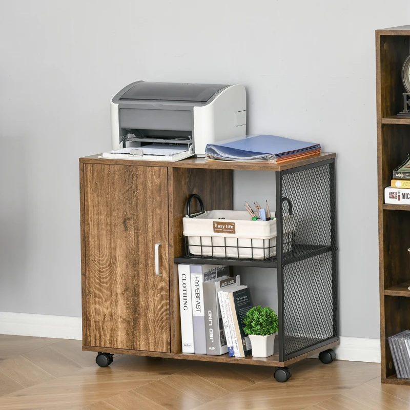 HOMCOM Dulap Multiuz pentru Imprimanta, cu Rotite, Stil nordic, Casa si Birou