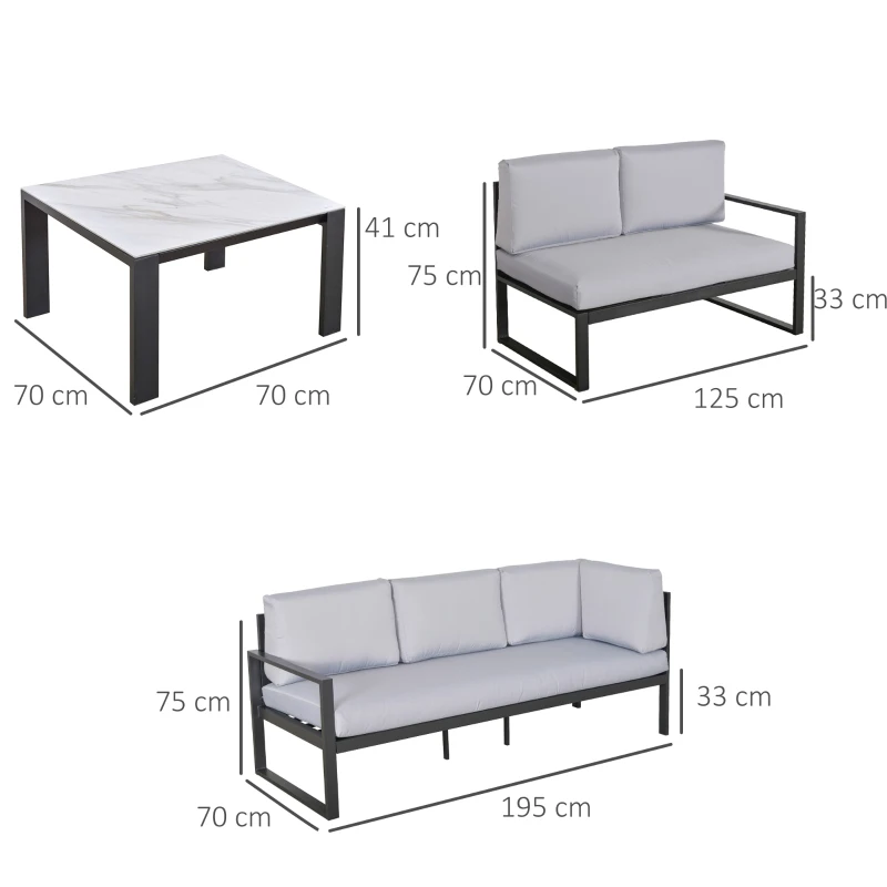 Outsunny Gartengarnitur für 4 Personen Gartenmöbel-Set Gartenset mit Couchtisch Sofa mit Kissen Outdoor Aluminium Grau