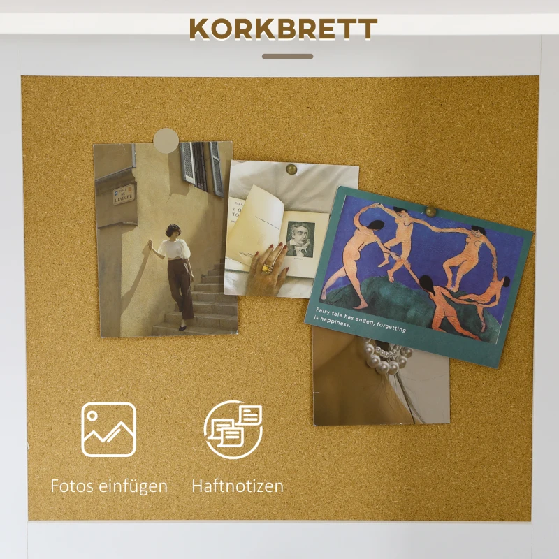 HOMCOM Schreibtisch, 2 Schubladen, 2 Regale, Korkwand, weiß, 100 x 50 x 127 cm