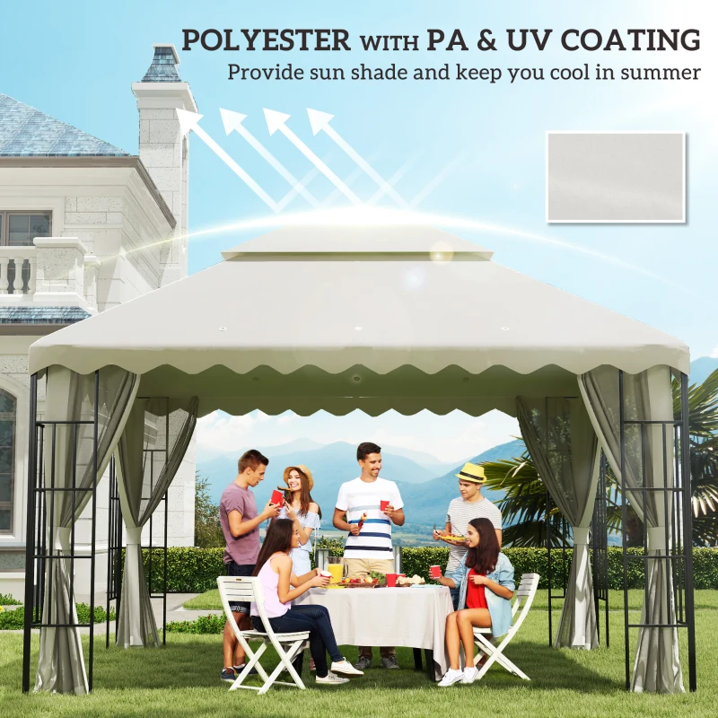 Outsunny Acoperiș Înlocuitor pentru Foișor, Poliester Anti-UV, Capac Foișor 2 Niveluri cu 10 Găuri de Drenaj, 395x297 cm, Crem