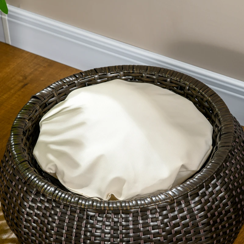 PawHut Katzenkorb inkl. Kissen und verstecktem Stauraum, Katzenbett, Haustierbett. PE-Rattan, Dunkelbraun + Creme