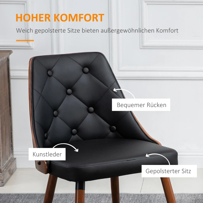 HOMCOM 2er-Set Stühle im Retrodesign, Akzentstuhl, Esszimmerstuhl, Knopfheftung, Holzbeine, Schwarz + Braun