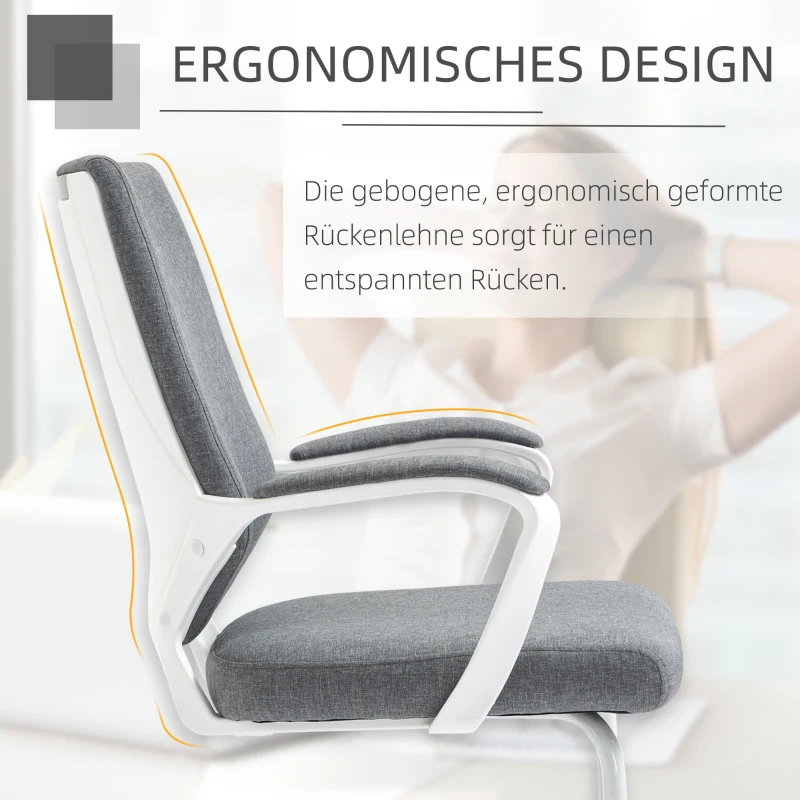 Vinsetto Besprechungsstuhl Konferenzstuhl Besucherstuhl mit gepolstertem Sitz und Armlehne atmungsaktiv Ergonomisches Liniendesign atmungsaktiv PP-Kunststoff leinenartiges Polyester Grau 63x63x98 cm