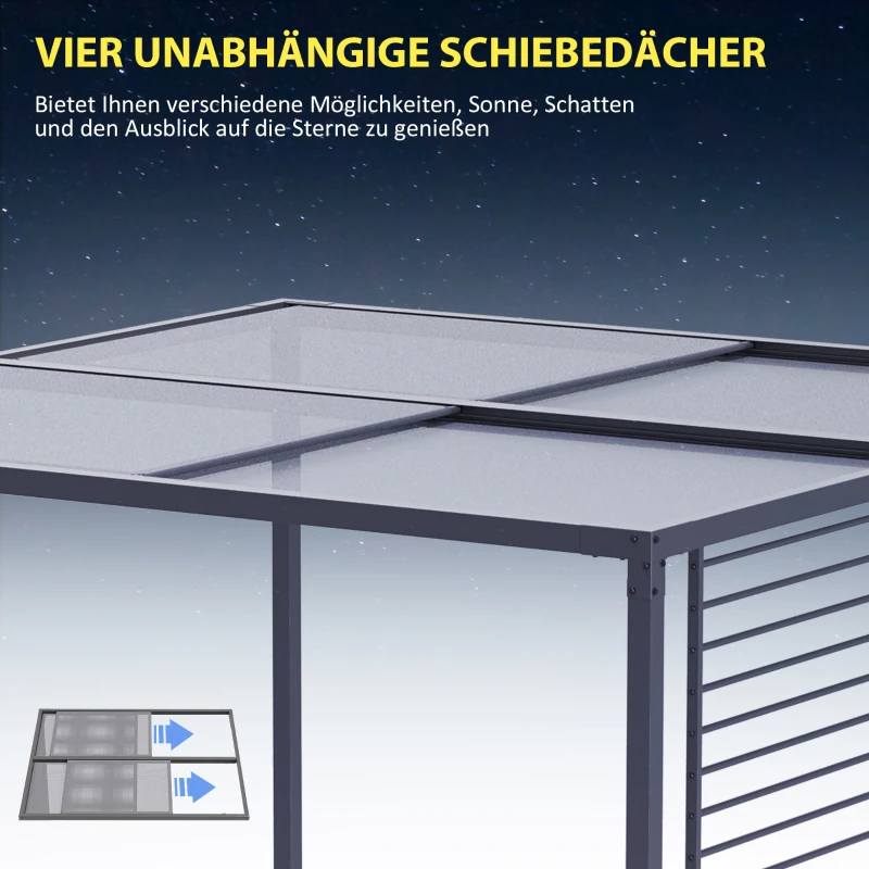 Outsunny Pergola, Gartenpavillon, 4 einziehbare Dachelemente, leicht und stabil, Metallrahmen, dunkelgrau, 3 x 3 x 2 m