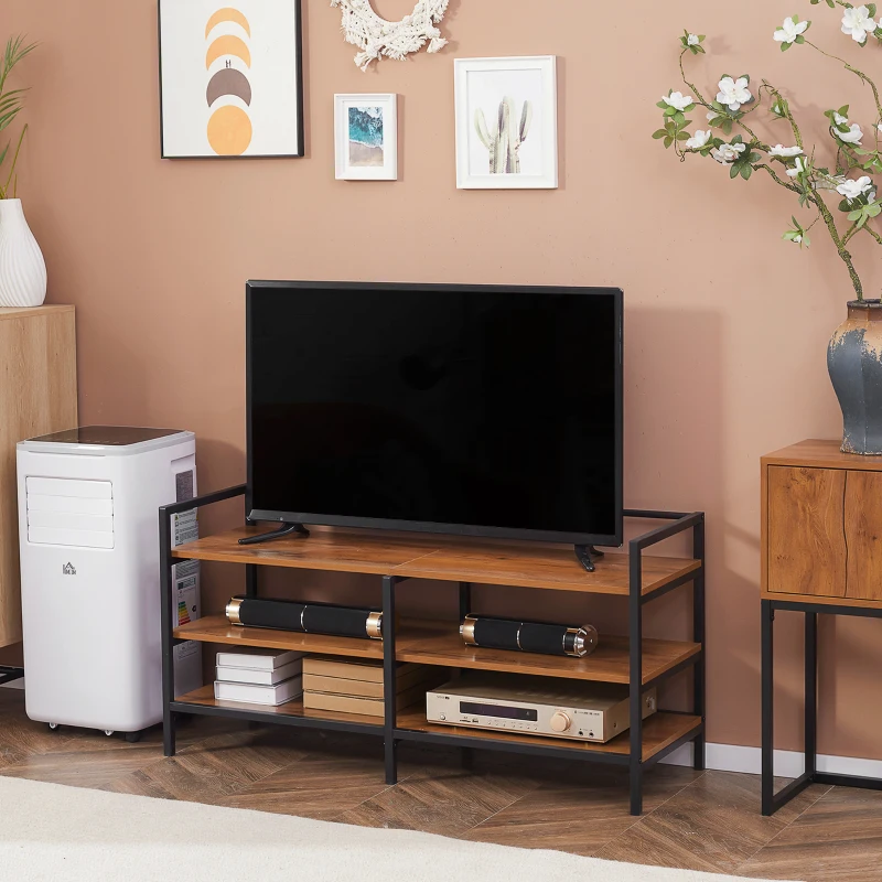 HOMCOM Lowboard, Regal, Fernsehbank, TV-Ständer, Industrial Design, 2 Regalfächer, Stahlrahmen, Farbe: Naturholz, 120 x 40 x 59 cm