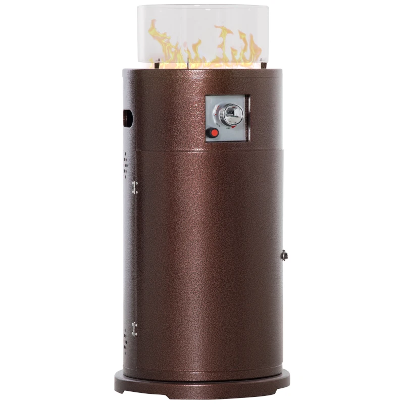 Outsunny Heizstrahler Gas für Terrasse runde Gas Feuerstelle mit Lavagestein Terrassenheizer mit Glasschutz 10,5 KW Metall Glas Bronze Ø40 x 86H cm