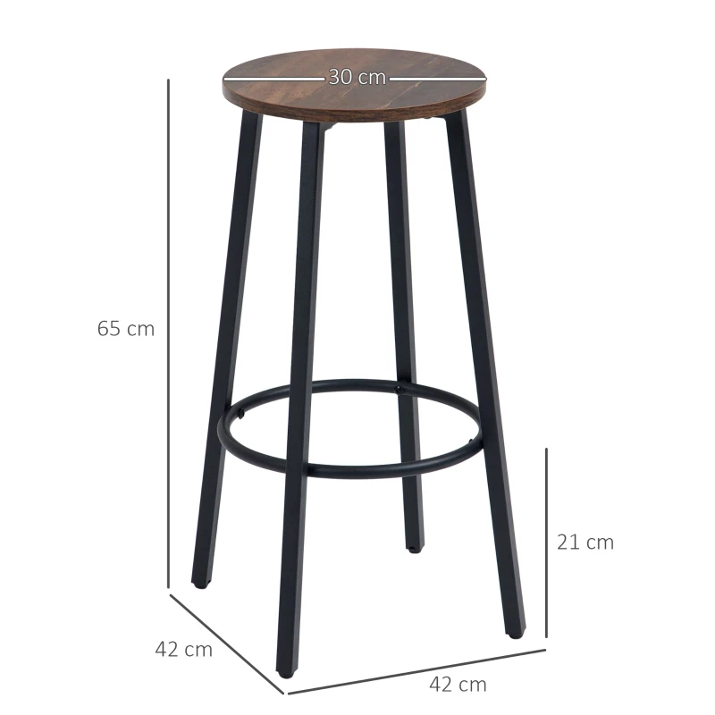 HOMCOM Barkrukset van 2 barstoelen in industrieel design, metalen frame, voetsteun, 42 x 42 x 65 cm