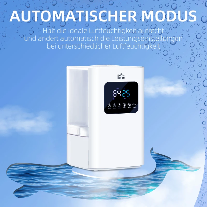 HOMCOM Luftbefeuchter, 3 Modi, 3 Geschwindigkeiten, Timer, Fernbedienung, weiß, 21,4 x 21,4 x 32,4cm