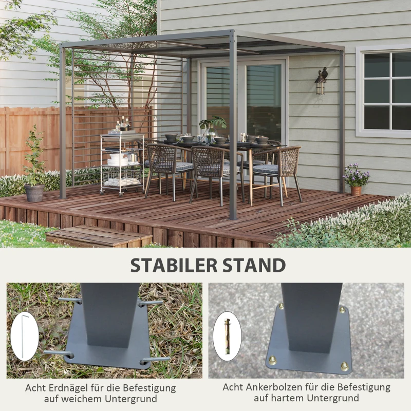 Outsunny Pergola, Gartenpavillon, 4 einziehbare Dachelemente, leicht und stabil, Metallrahmen, dunkelgrau, 3 x 3 x 2 m