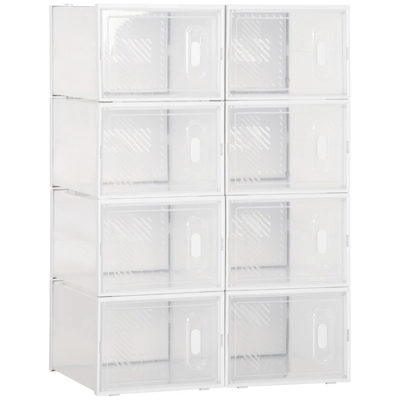 HOMCOM Mobilier pentru organizarea incaltamintei cu gauri de ventilare, 8 cuburi, 28x36x21cm din Plastic PP, Alb si transparent