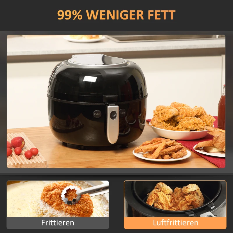 HOMCOM Heißluftfritteuse, Heißluftofen, 7 Programme, herausnehmbarer Korb, Überhitzungsschutz, schwarz, 36 x 33 x 27cm