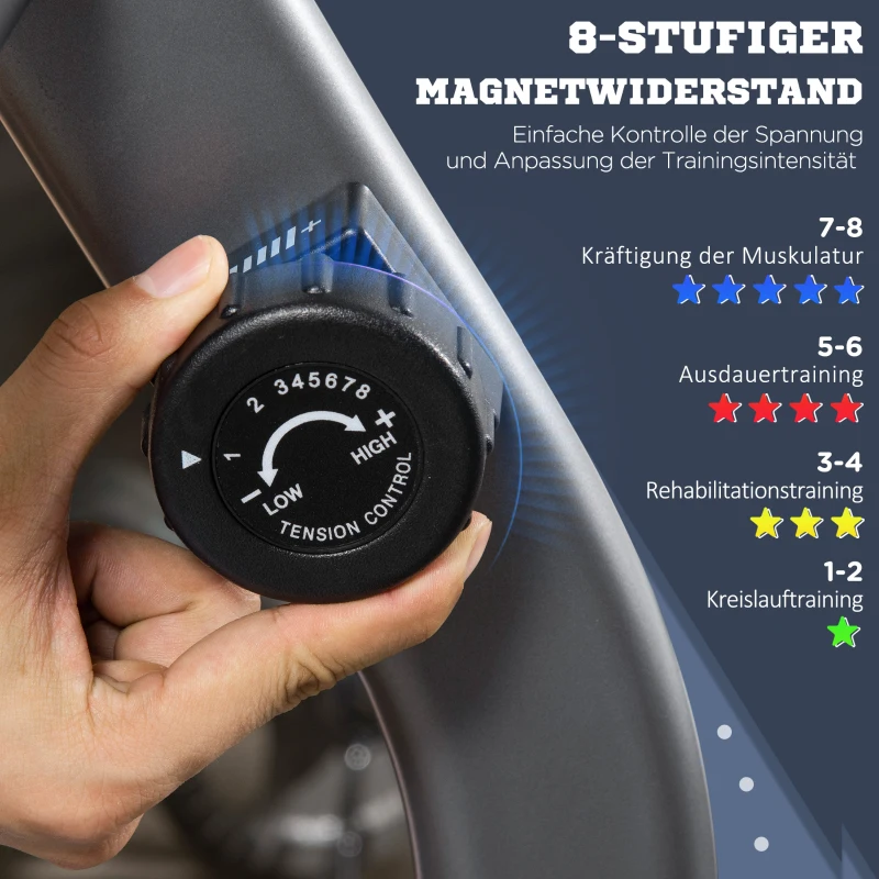 HOMCOM Trener Rowerowy z 8-stopniowym Oporem 122-137 x 62 x 103cm Stal Szary+Czarny+Srebrny