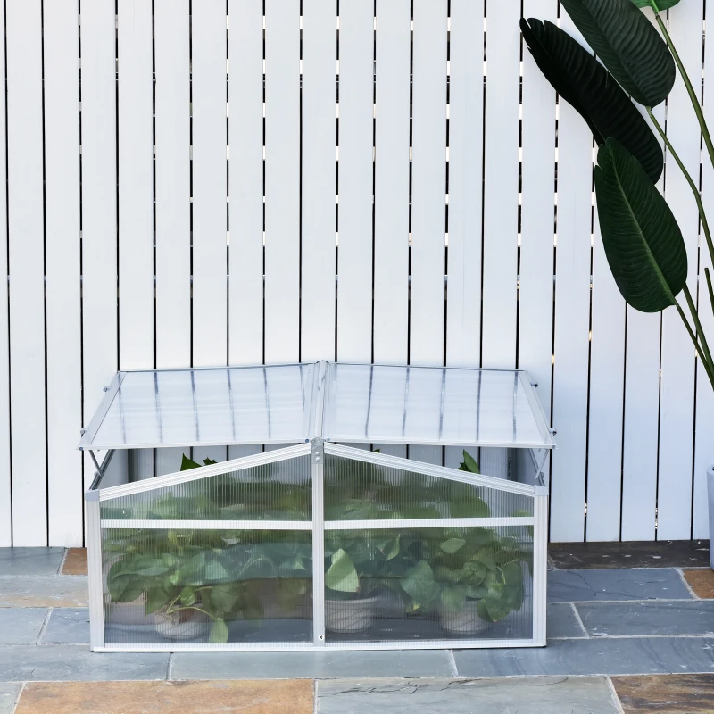 Outsunny Alu Gewächshaus Frühbeet Frühbeetkasten Treibhaus Aufzucht Pflanzenhaus 100x100cm