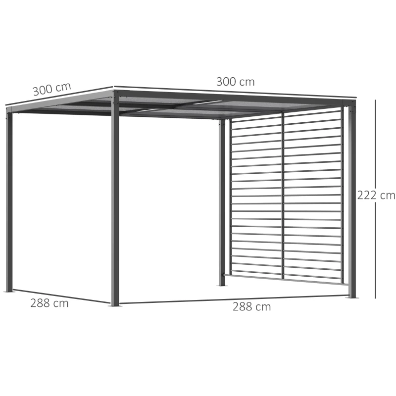 Outsunny Pergola, Gartenpavillon, 4 einziehbare Dachelemente, leicht und stabil, Metallrahmen, dunkelgrau, 3 x 3 x 2 m