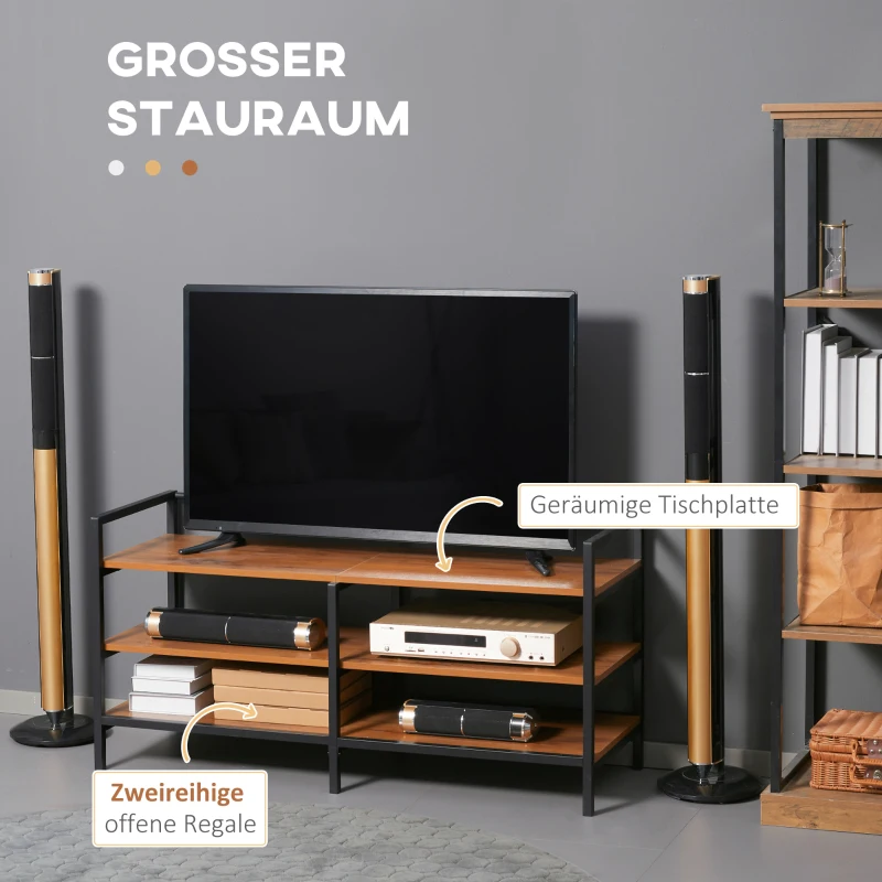 HOMCOM Lowboard, Regal, Fernsehbank, TV-Ständer, Industrial Design, 2 Regalfächer, Stahlrahmen, Farbe: Naturholz, 120 x 40 x 59 cm