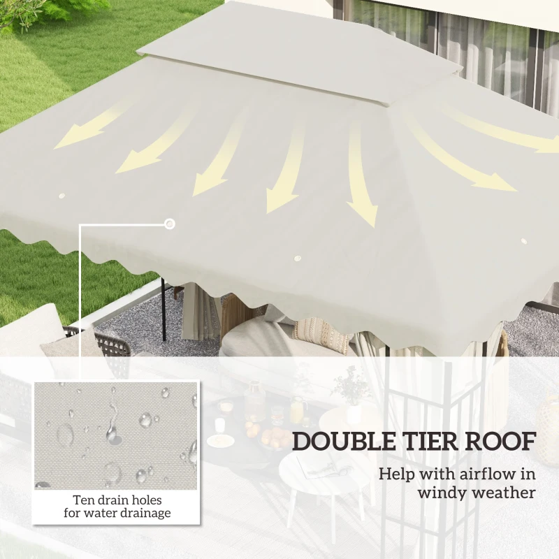 Outsunny Acoperiș Înlocuitor pentru Foișor, Poliester Anti-UV, Capac Foișor 2 Niveluri cu 10 Găuri de Drenaj, 395x297 cm, Crem