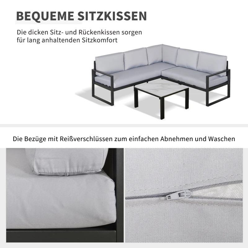Outsunny Gartengarnitur für 4 Personen Gartenmöbel-Set Gartenset mit Couchtisch Sofa mit Kissen Outdoor Aluminium Grau