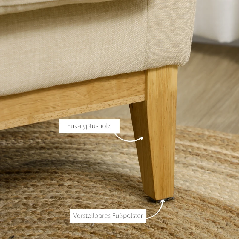 HOMCOM Ohrensessel im Skandidesign, Lesesessel, Akzentsessel, Massivholz, Natur + Creme