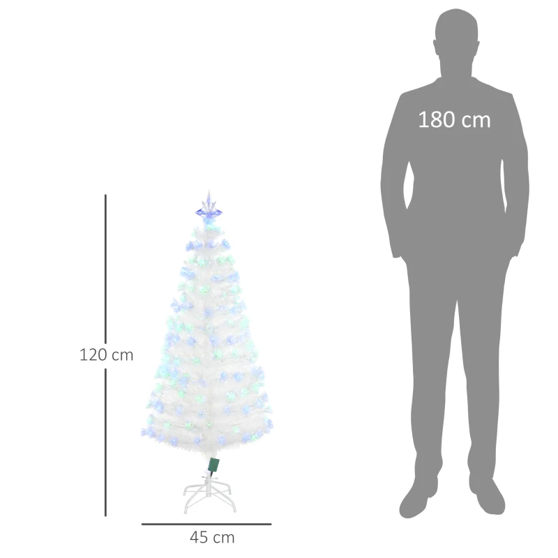 HOMCOM Weihnachtsbaum 1,2 m Christbaum Kunsttanne 130 Zweige mit RGB Led-Leuchten Metallfuß PVC Weiß Ø45 x 120H cm
