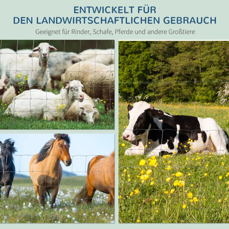 PawHut Maschendraht Drahtgitter Hundezaun Geflügelzaun Gartenzaun 52 x 1 m Volierendraht Geflügelnetz Hühnerzaun Hütezaun Drahtzaun Rolle Masche stark Stahl Silber