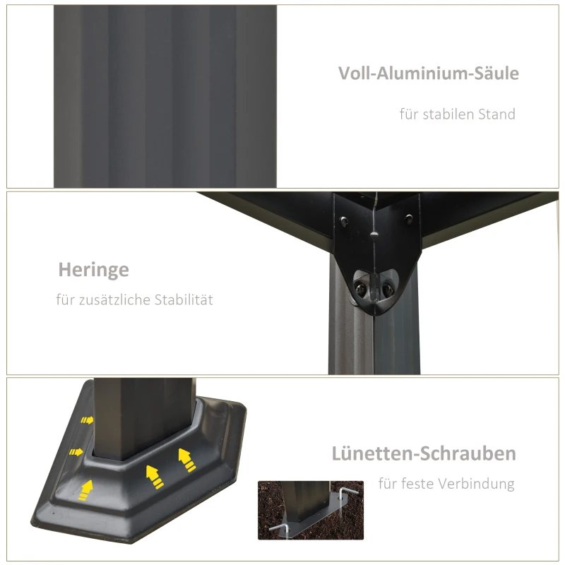 Outsunny Lamellenpavillon 3 x 3m, drehbare Lamellen, Handkurbel, stabiler Alurahmen, grau
