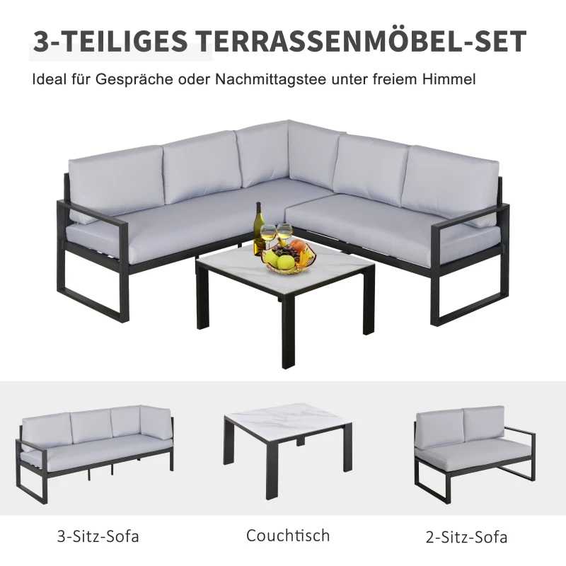 Outsunny Gartengarnitur für 4 Personen Gartenmöbel-Set Gartenset mit Couchtisch Sofa mit Kissen Outdoor Aluminium Grau
