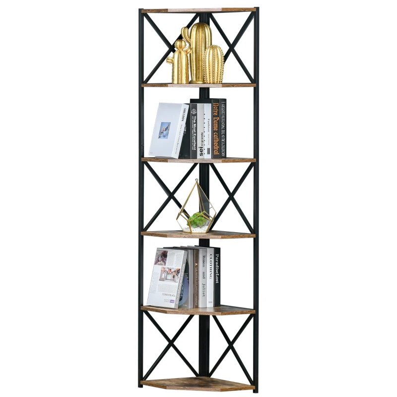 Homcom Biblioteca Colt Perete – Stil Industrial cu 5 Etajere