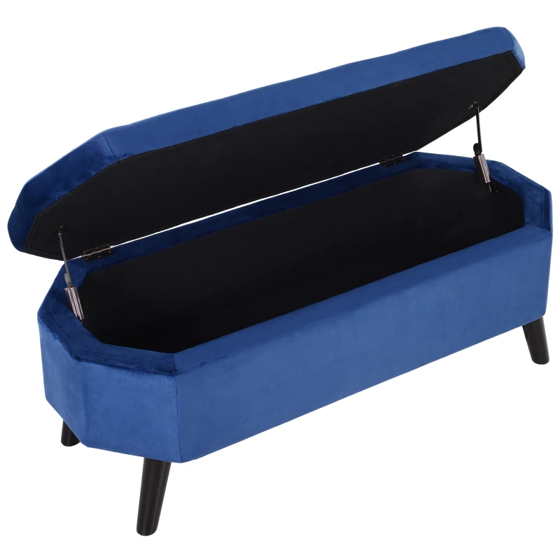 HOMCOM Sitzbank Sitztruhe Bettbank Schuhbank 2-in-1 erhöhte Beine Samt Dunkelblau 117 x 46,5 x 45 cm
