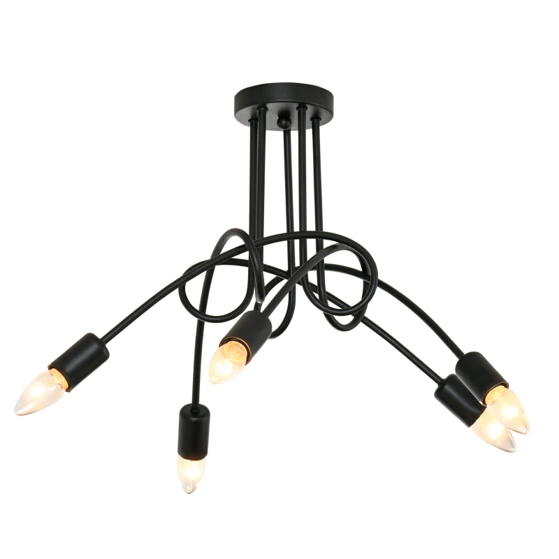 HOMCOM Kronleuchter Hängelampe 5-flammig E27 Sockel Pendelleuchte Industrial Retro Metall mit 5 Armen Stahl Schwarz Ø57 x 37 cm