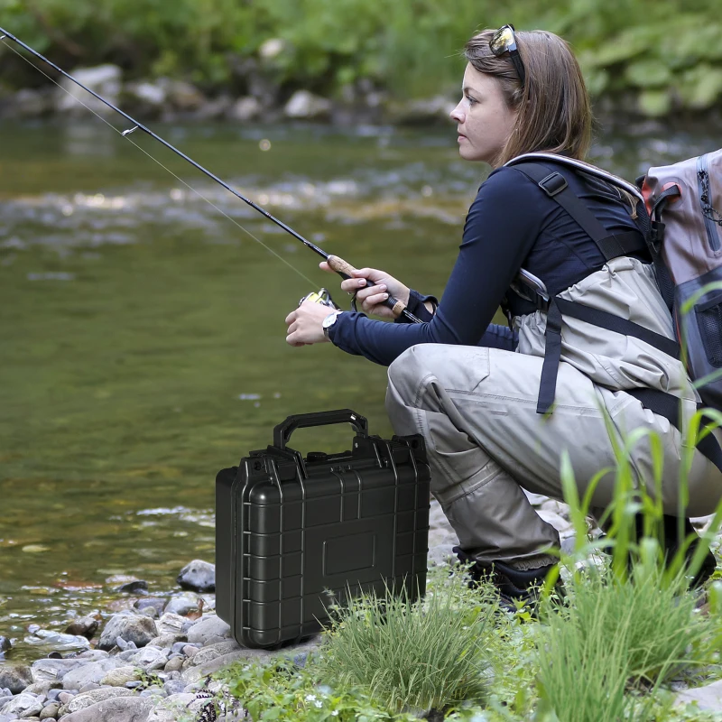 Outsunny 2er-Set Wertsachenkoffer mit Rollen und 2 Griffen, wasserdicht, mit Luftventil, 26 cm x 22 cm x 12 cm, Schwarz