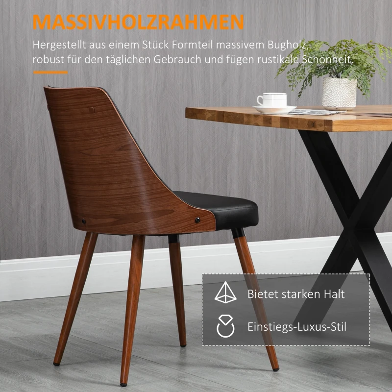 HOMCOM 2er-Set Stühle im Retrodesign, Akzentstuhl, Esszimmerstuhl, Knopfheftung, Holzbeine, Schwarz + Braun
