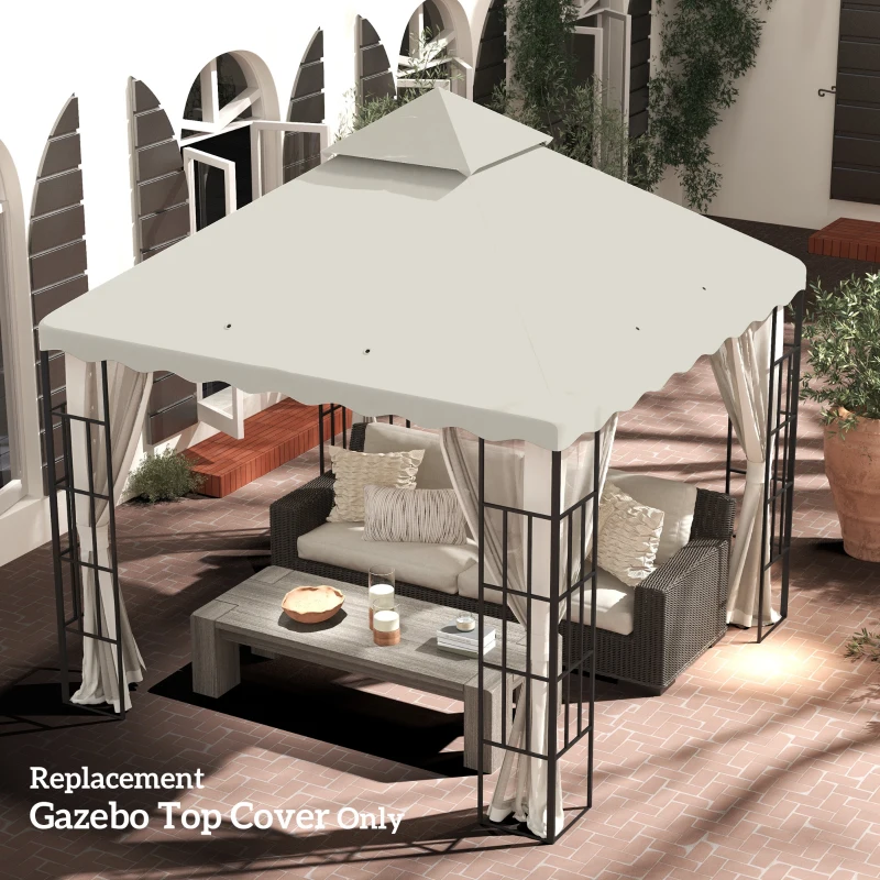Outsunny 3 x 3 m Gazebo Canopy Replacement Covers, 2 - Tier Gazebo Roof Replacement TOP COVER ONLY, Cream White