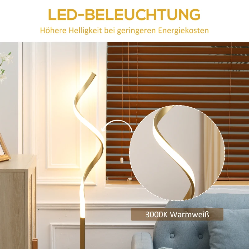 HOMCOM Stehleuchte in Spiralform, 20,5 cm x 20,5 cm x 147 cm, Fussschalter, 1,8 m langes Netzkabel, Gold