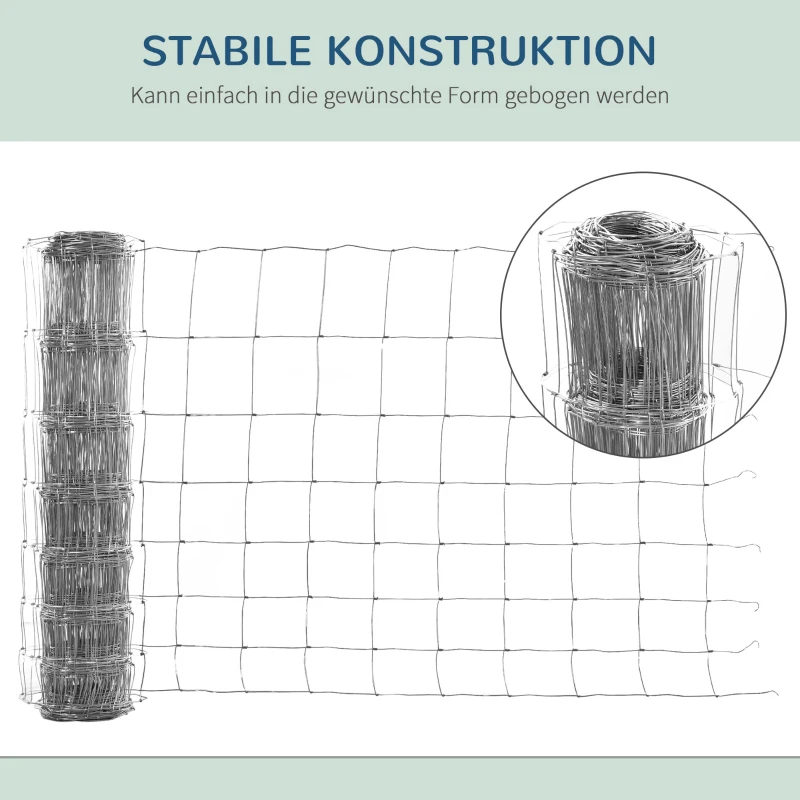 PawHut Maschendraht Drahtgitter Hundezaun Geflügelzaun Gartenzaun 52 x 1 m Volierendraht Geflügelnetz Hühnerzaun Hütezaun Drahtzaun Rolle Masche stark Stahl Silber