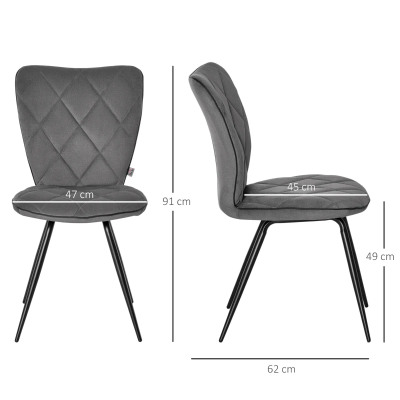 HOMCOM  2er-Set Esszimmerstühle im Retrodesign, Samtopitk, 47 cm x 62 cm x 91 cm, Grau