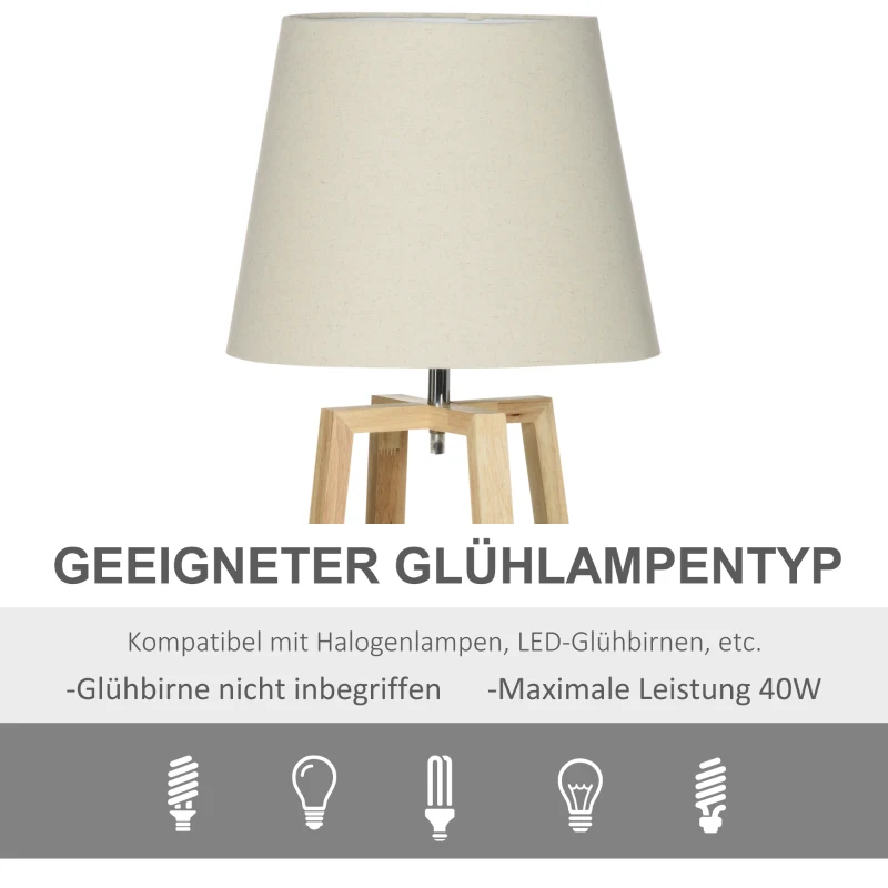 HOMCOM Stehlampe mit 1 Tischlampe 2er-Set Nachttischlampe 149 cm/68 cm Höhe Stehleuchte für Wohnzimmer Schlafzimmer Skandi-Design Weiß+Natur