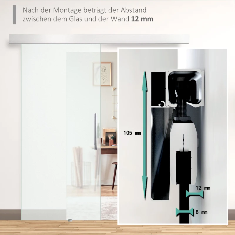 HOMCOM glazen schuifdeur schuifdeur kamerdeur met handgreep aan één zijde gesatineerd 2050 x 1025 mm