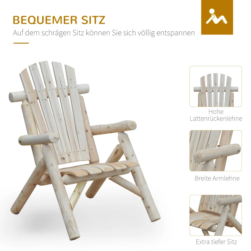 Outsunny Adirondack Gartenstuhl Gartensessel Holzstuhl Hochlehner mit Armlehne Tannenholz Natur 83 x 68 x 101 cm