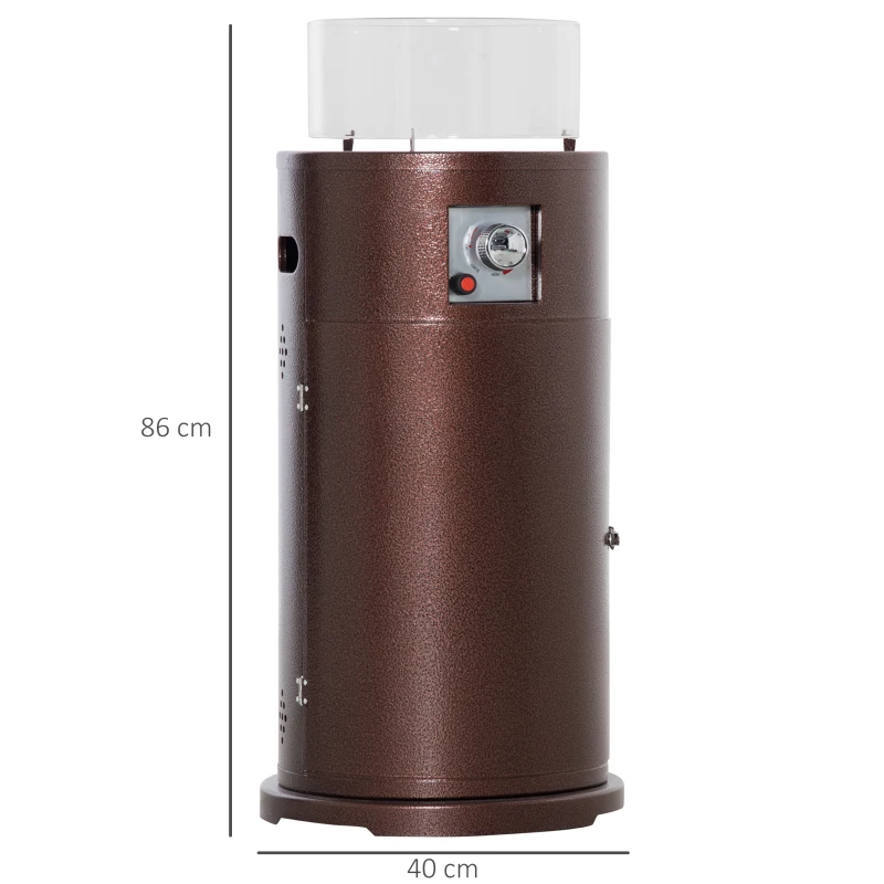 Outsunny Heizstrahler Gas für Terrasse runde Gas Feuerstelle mit Lavagestein Terrassenheizer mit Glasschutz 10,5 KW Metall Glas Bronze Ø40 x 86H cm